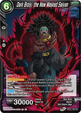 Dark Broly, the New Masked Saiyan BT11-135 Dragon Ball Masters card, Reprint