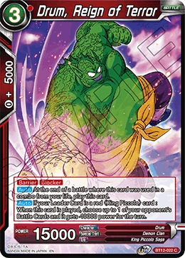 Drum, Reign of Terror BT12-022 Dragon Ball Masters card, Prerelease