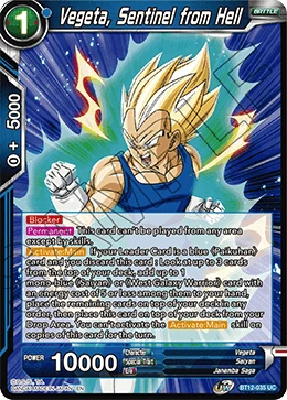 Vegeta, Sentinel from Hell BT12-035 Dragon Ball Masters card, Prerelease
