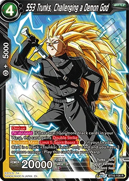 SS3 Trunks, Challenging a Demon God BT16-108 Dragon Ball Masters card, Prerelease