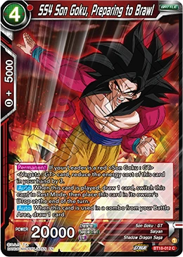 SS4 Son Goku, Preparing to Brawl BT18-012 Dragon Ball Masters card
