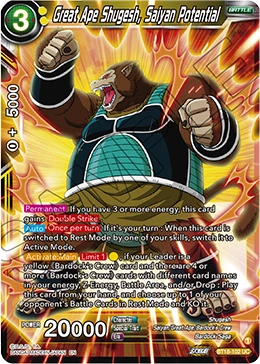 Great Ape Shugesh, Saiyan Potential BT18-102 Dragon Ball Masters card