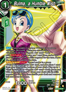 Bulma, a Humble Wish BT19-072 card