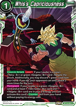 Whis's Capriciousness BT19-092 card
