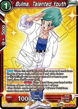 Bulma, Talented Youth BT21-020 Dragon Ball Masters card