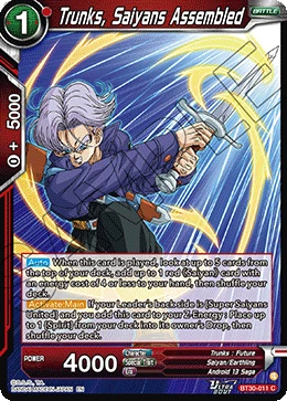Trunks, Saiyans Assembled BT30-011 card