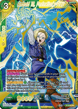 Android 18, Perfection's Prey P-210 Dragon Ball Masters card, Gold Stamped