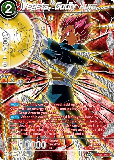 Vegeta, Godly Aura P-247 Dragon Ball Masters card, Collector's Selection 3