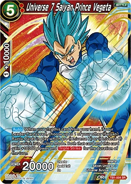 Universe 7 Saiyan Prince Vegeta TB1-004 Dragon Ball Masters card, BD